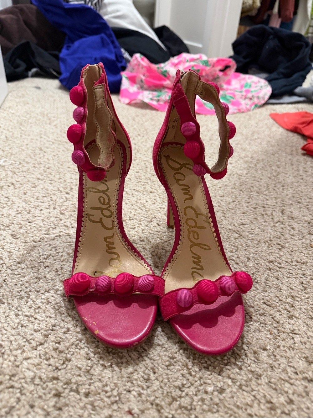 Sam Edelman Addison Pink Beaded Ankle-Strap Open Toe Heels Sandals